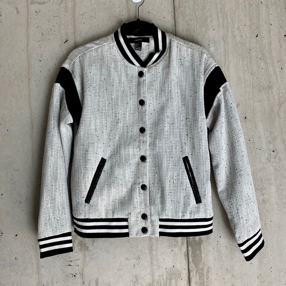 Gray Letterman Bomber Jacket - Black and White